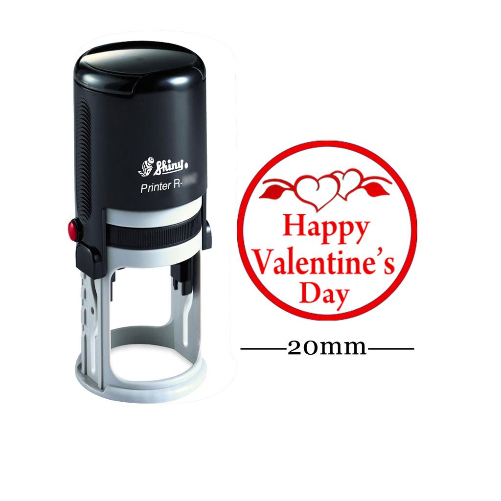 HAPPY VALENTINE'S DAY Round Self Inking Valentine Stamp 20mm Mini Shiny Mounted Rubber Love