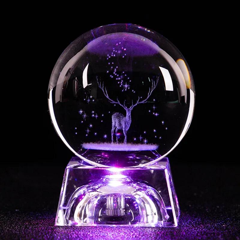 6CM Colored Light Crystal Ball 3D Miniature Planets Model Sphere Glass Globe Ornament Home Decor Gift