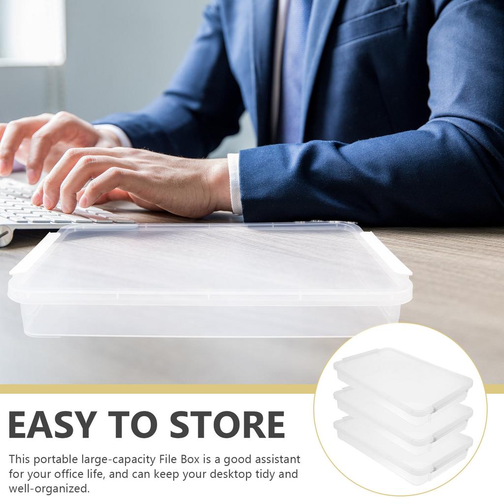 3Pcs Transparent Photo Storage Box Stackable Plastic File Organizer Clear Document Storage Container Office Desktop Filing