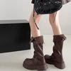 Black Retro British Style Thick Heel Platform Boots Women's 2025 Autumn and Winter New Boots Tall and Thin Knight Boots