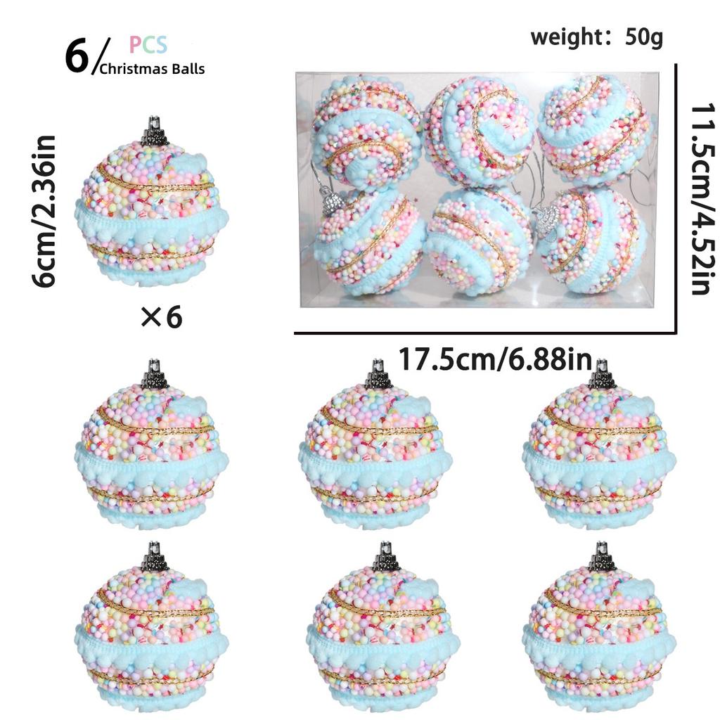 6 Pack 6cm Macaroon Color Christmas Ball Donuts Candy Rainbow Xmas Tree Ball Christmas Foam Decorative Hanging Ornament