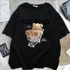 Мультяшный Медведь Футболка с коротким рукавом Женская Свободный Топ Модный Корейский Стиль Футболка