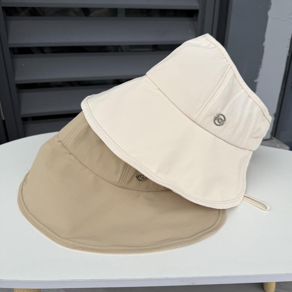 Large brim empty top hat women's summer outdoor foldable windproof sun hat breathable quick drying sun hat can tie ponytail