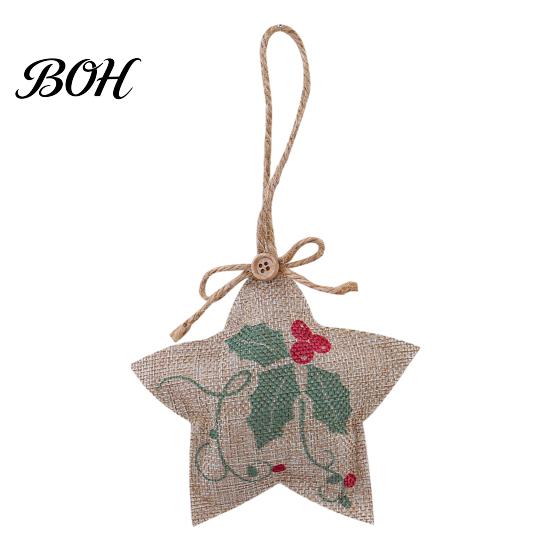 Burlap Christmas Ornaments for Party Ornaments, Rustic Linen Fabric Hanging Decoration, Tree Ball Stocking Classic Ornament Set Star Shaped