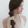 [3шт] мини-скранч с люверсами и цветком - коричневый