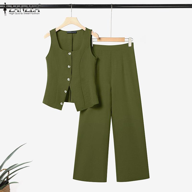 ZANZEA Women Sleeveless Tank Tops and Pants Summer Two Piece Suit Sets