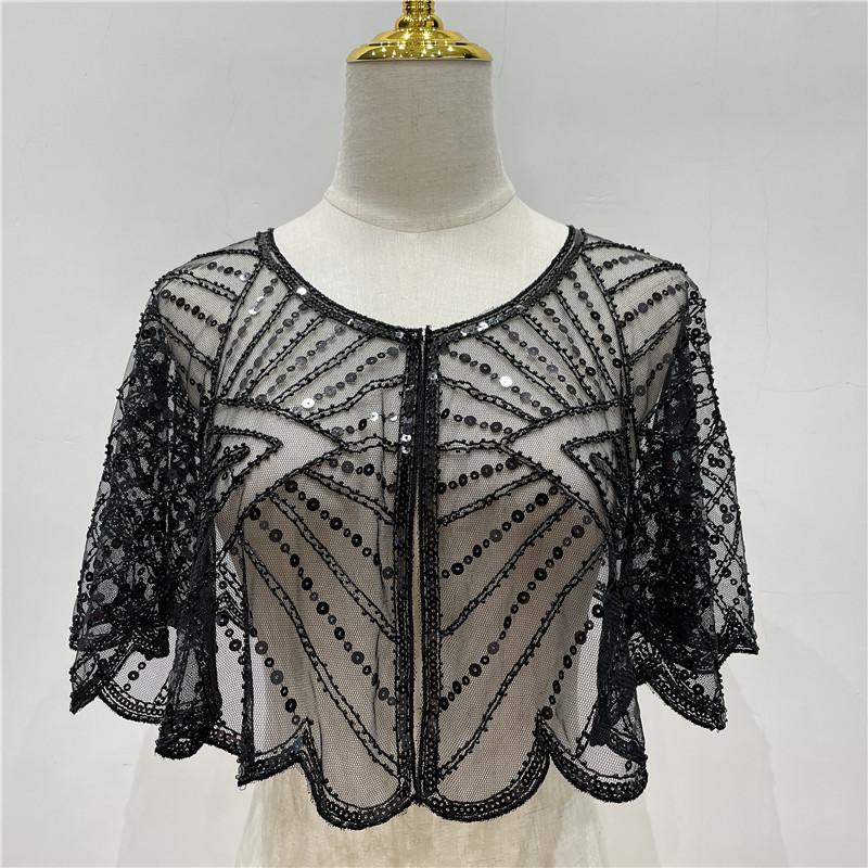 Vintage Sequin Short Cape Beaded Decoration Party Short Cover Up Dress