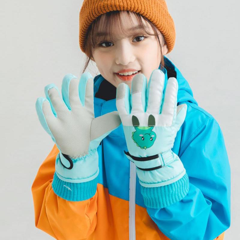 Детские перчатки с героями мультфильмов, утепленные теплые зимние лыжные перчатки с пятью пальцами для детей, ветрозащитные зимние аксессуары для мальчиков и девочек, От 4 до 12 лет