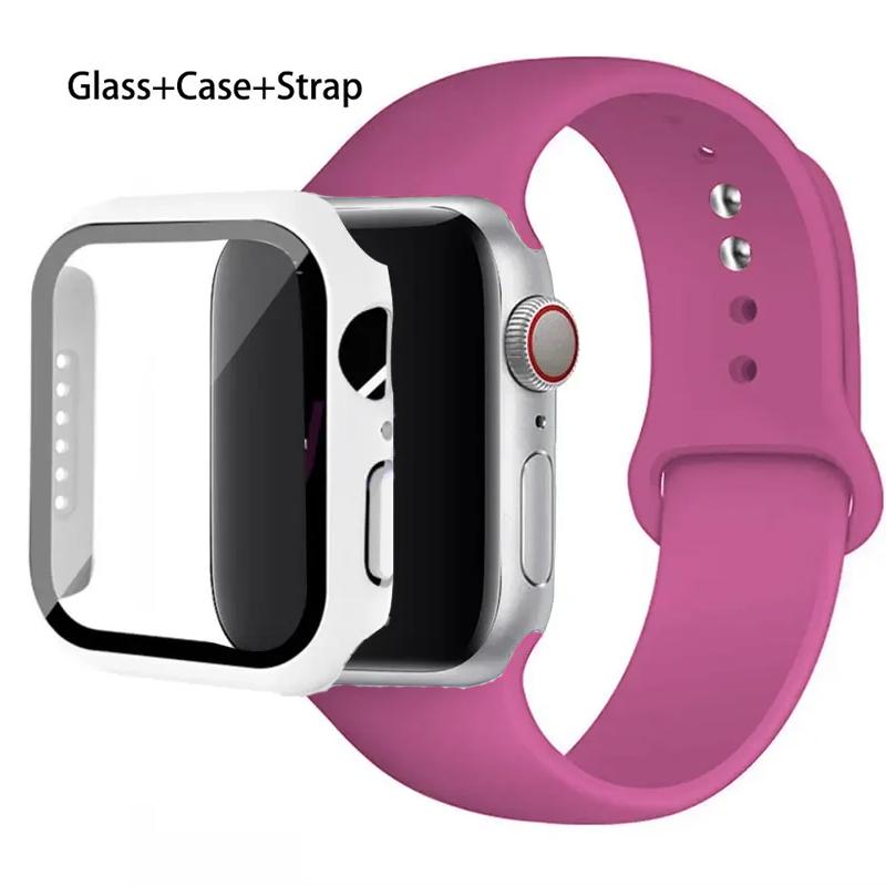 Стекло+корпус+ремешок для Apple Watch band 44 мм 45 мм 42 мм 41 мм 40 мм 38 мм Силиконовый ремешок для часов браслет iWatch series 8 9 7 6 5 4 3 SE