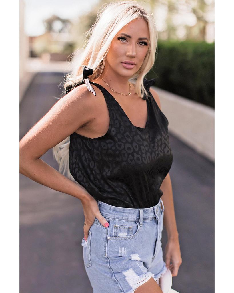 Azura Exchange Leopard Print Satin Tie Shoulder Bodysuit