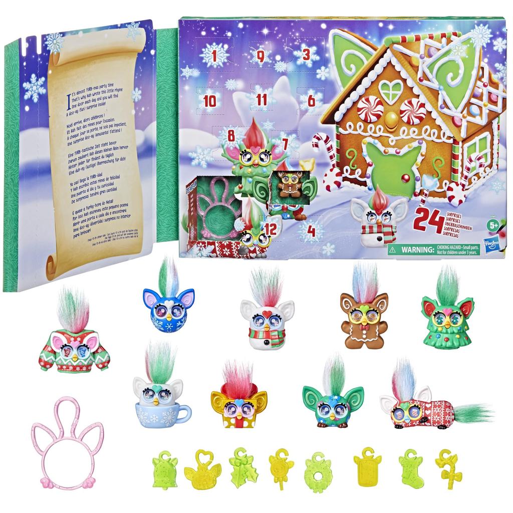 Hasbro Furby Mini Адвент-календарь, Возраст 5+, 24 Сюрпризные Рождественские Игрушки, 1 дюйм (2.5cm) Фигурки, Наклейки и Забавные Аксессуары, G1647, Аутентичный