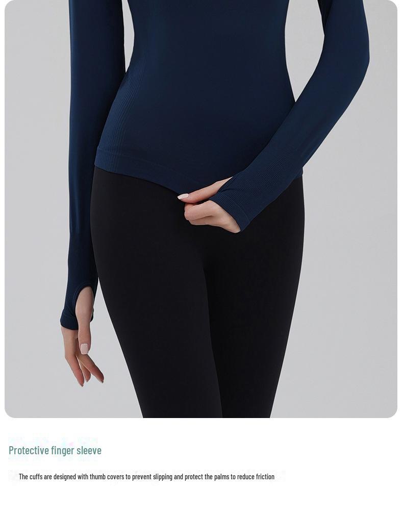 Женский облегающий топ с длинным рукавом для йоги и бега — быстросохнущий, дышащий, с круглым вырезом для тренировок осенью и зимой