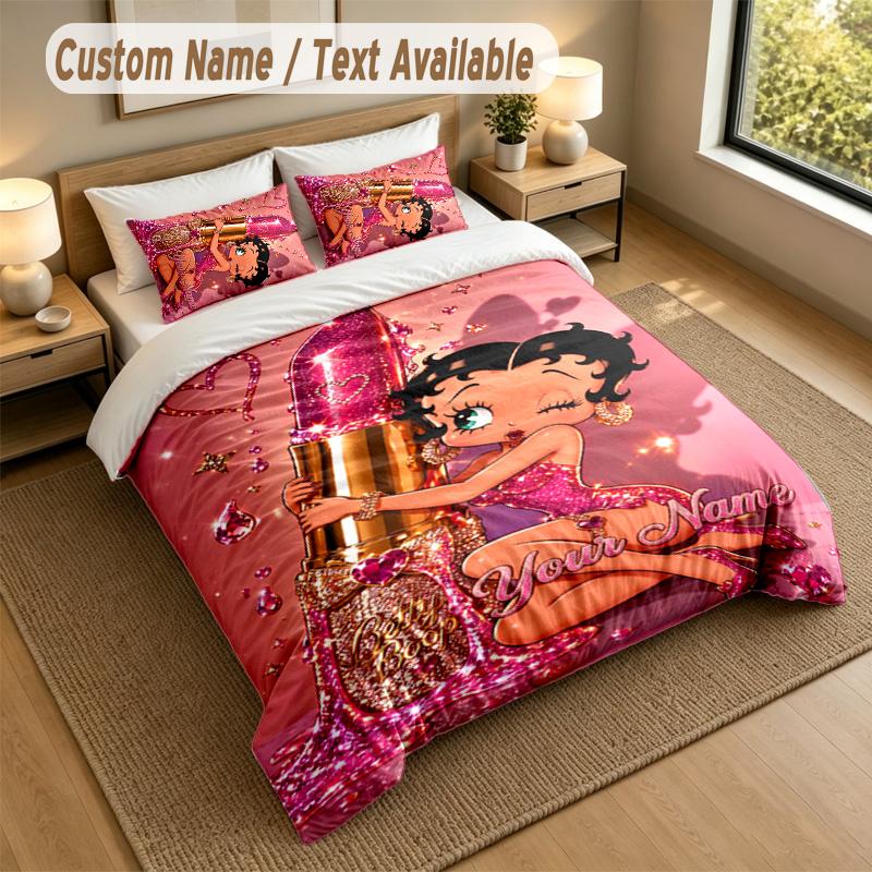 3Pcs Bedding Set Custom Name Text, 1 Sheet 2 Pillowcases Home Bed DecorBetty Boop
