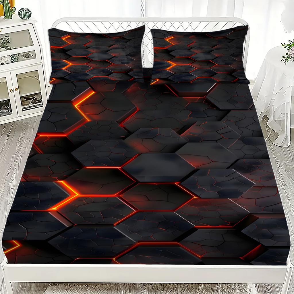 Комплект из 3 простыней на резинке, красочное визуальное великолепие, 3D-принт, 100% полиэстер, дышащий постельный комплект для домашнего декора с 2 наволочками