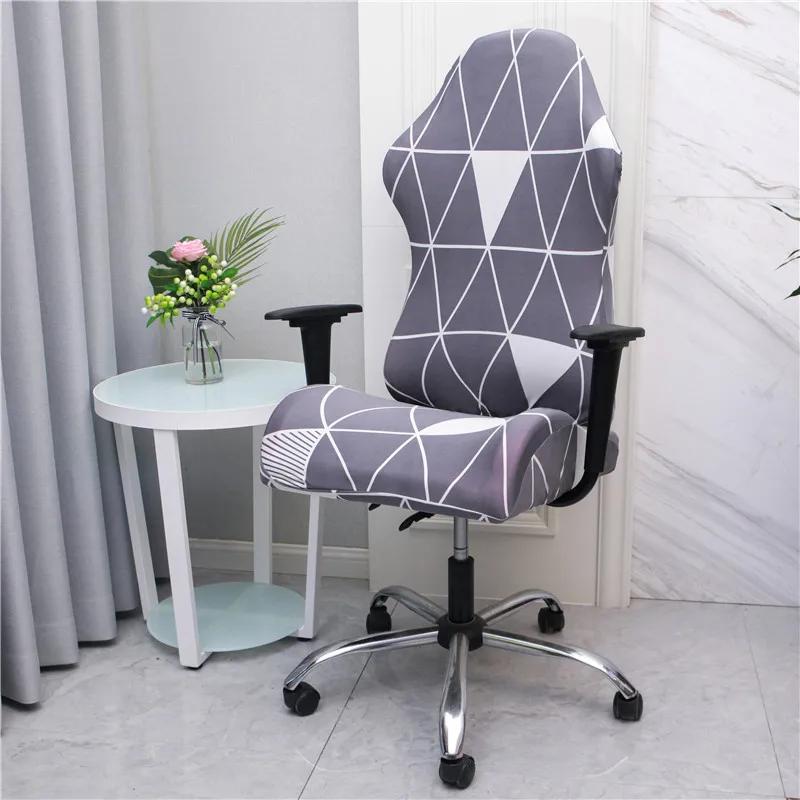 Office Computer Gaming Chair Covers Stretch Spandex Armchair Gamer Seat Cover Printed Household Racing Desk Rotating Slipcovers