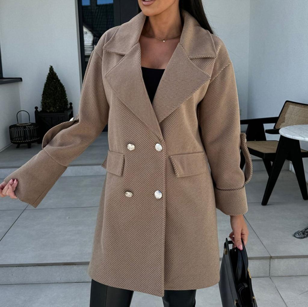 Женское свободное повседневное шерстяное пальто с воротником из однотонного костюма, модное пальто с длинными рукавами