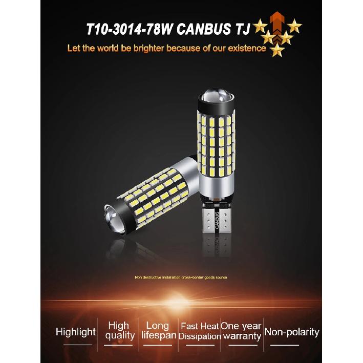 JIACHI 2PCS T10 LED Lamp For Car W5W CANBUS 194 168 5W5 501 Auto Clearance Parking Lights 78Chips Highlight Cool White DC12V-24V