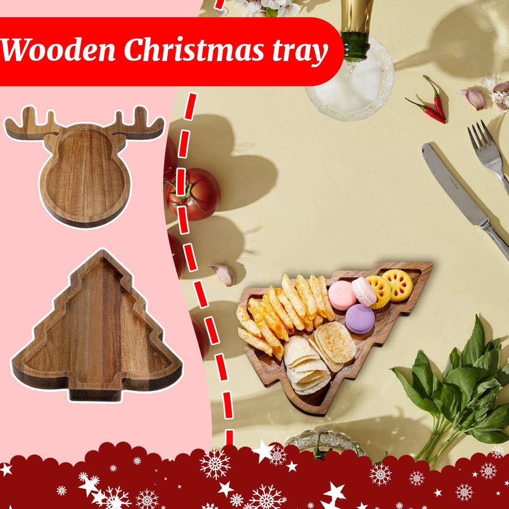 Деревянный Рождественский Поднос, Тарелка в виде Лося, Рождественской Елки, Рождественской Шапки, Поднос из Массива Дерева, Фруктовая Десертная Тарелка.