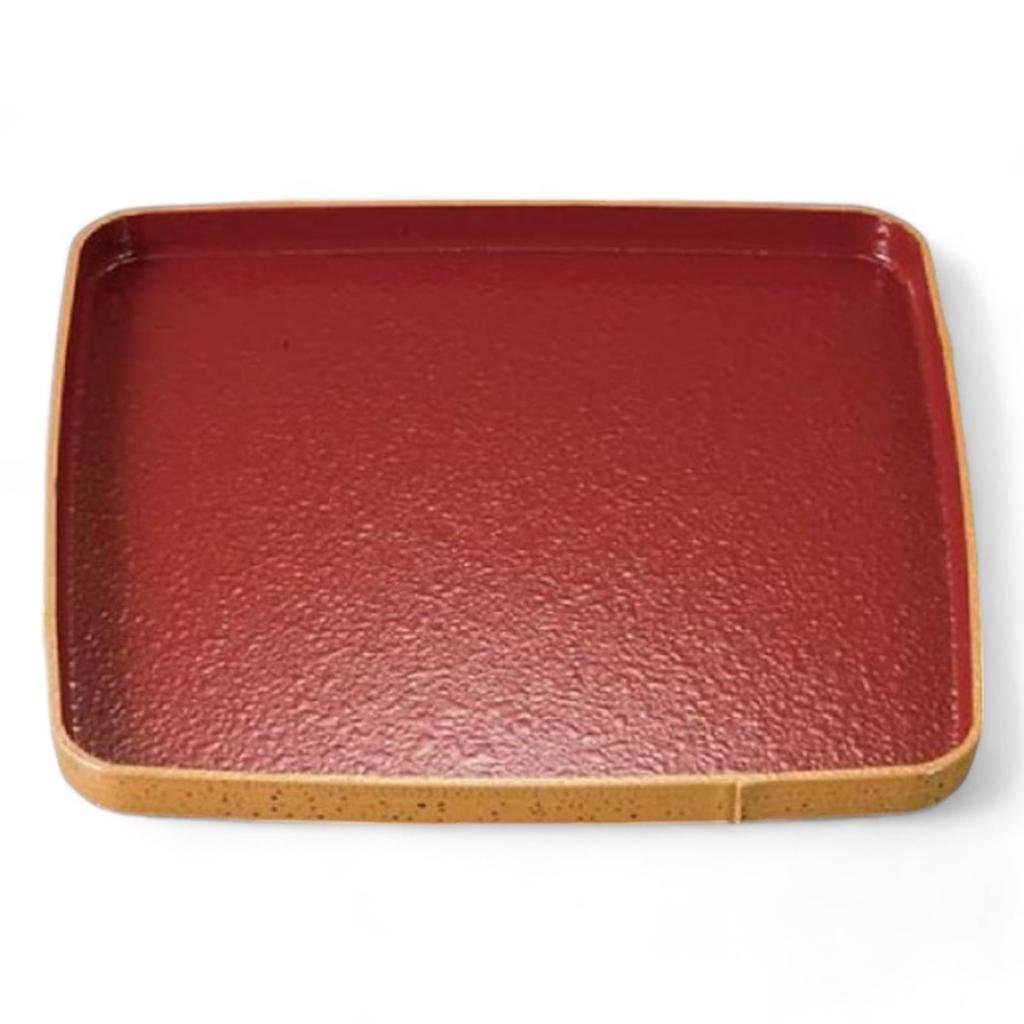 Square Bamboo Tray Sesame Vermilion Lacquerware Made In Japan J-kitchens 9-inch (Tray) Bamboo, Red, Non-Slip, 27cm, (ABS Resin),