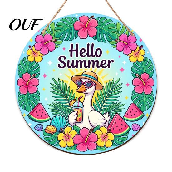 Tropical Island Patio Signage Summer Wooden Hanging Sign, Beach Style Wall Decor with Hemp Rope, Flamingo Palm Leaf Art Indoor Outdoor Theme