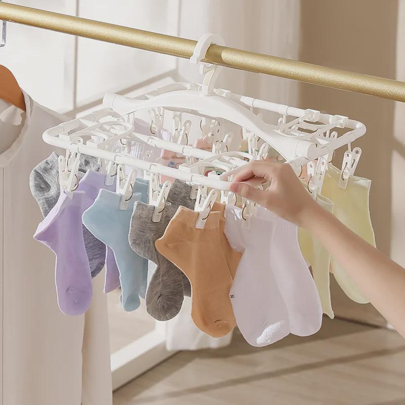 Портативная многофункциональная складная вешалка для одежды для путешествий - ветрозащитная конструкция для носков, нижнего белья и использования в общежитии