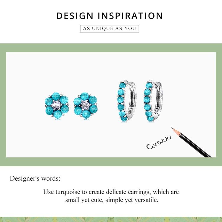 BAMOER 925 Sterling Silver Stackable Blue Turquoise Ear Buckles for Female Fashion Modern Hoop Earrings for Women Fine Jewelry