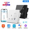 Великобритания WiFi Умная розетка Tuya USB Type-C 20 Вт Быстрая зарядка Стеклянная розетка 13 А Сенсорный переключатель Беспроводная зарядка Работает с Alexa Google Home