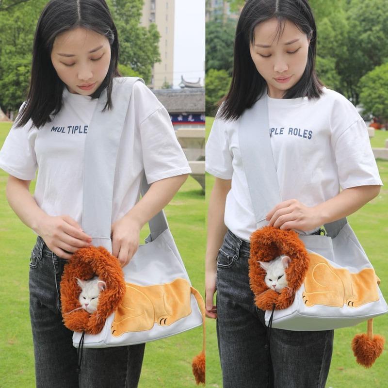Pet Canvas Shoulder Bag Lion Shaped Dog Carrier Comfortable Cats Carrying Pouch Handbag Puppy Messenger Bag For Outdoor Travel