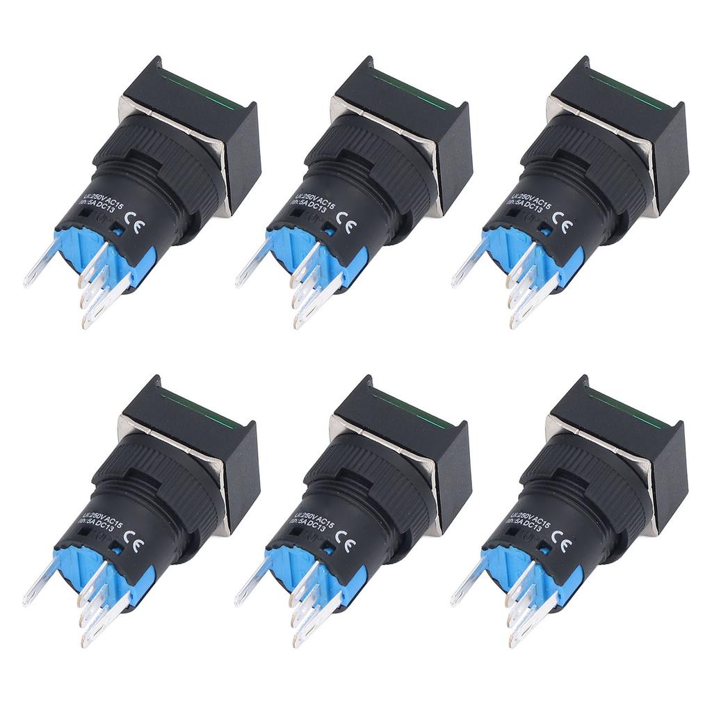 25Pcs Push Button Switch Momentary Self Locking 16mm Square with Light Set Kit 12VGreen