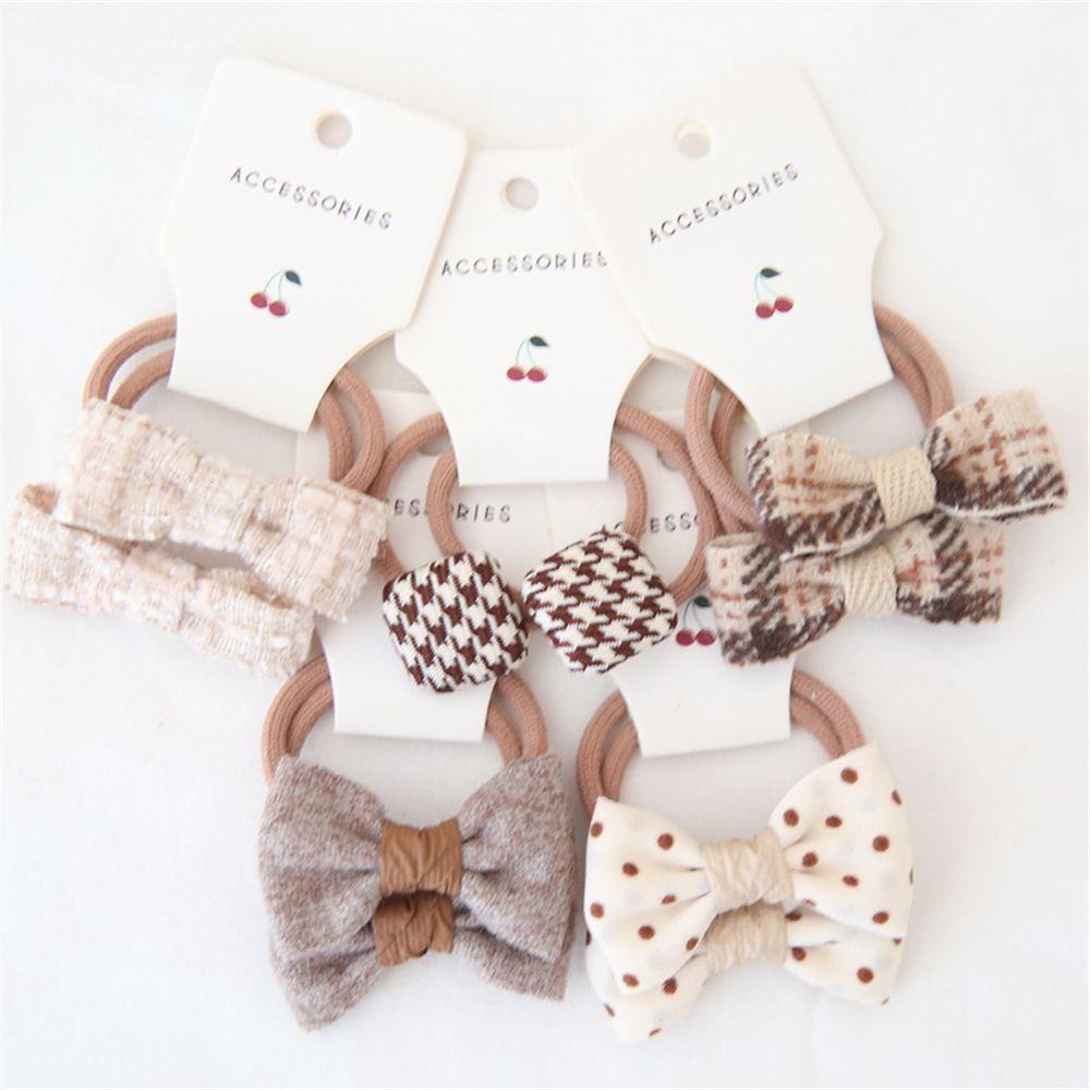 Kids Girls Small Plush Ball Hair Rope Hair Ties Bowknot Elastic Rubber Band Gum Flower Headdress
