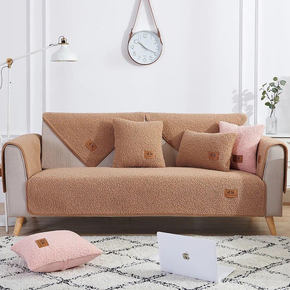 Современный мягкий гладкий чехол для дивана из овечьей шерсти, утолщенный плюшевый чехол, зимний напольный коврик, противоскользящие полотенца для дивана