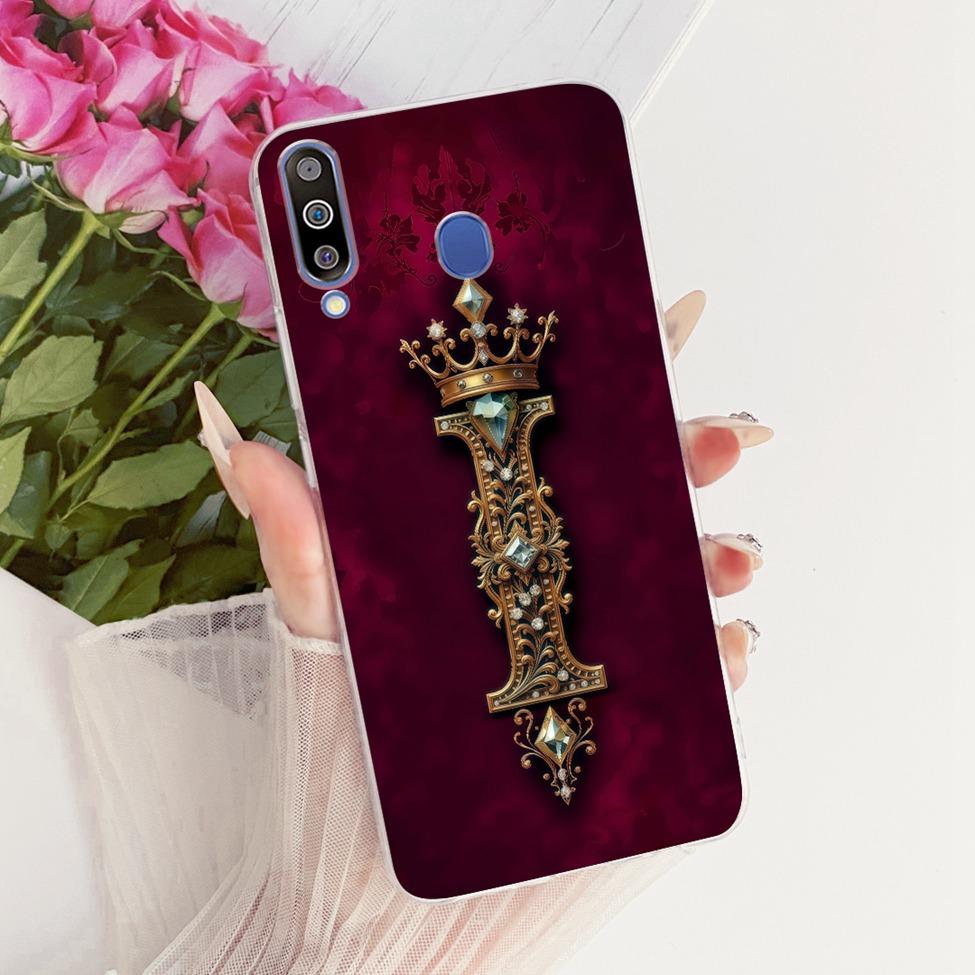 Прозрачный чехол для Samsung M30 SM-M305F Чехол для Samsung Galaxy M30 Роскошная Корона Буквы от A до Z 2D Плоский узор Мягкий чехол для телефона