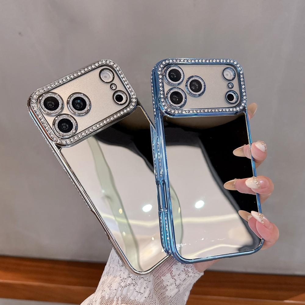 Чехол с блестками, бриллиантами и зеркальным покрытием для For Iphone 1 16 17 Pro Max 12 13 14, Блестящий чехол с стразами, Защита камеры, Зеркальная крышка