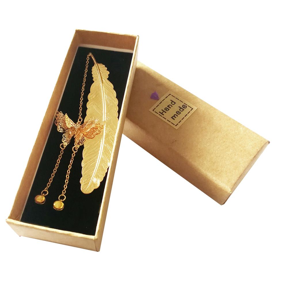 Retro Vintage Bookmark Design of Feather + Butterfly Metal Bookmarks Promotional Gift