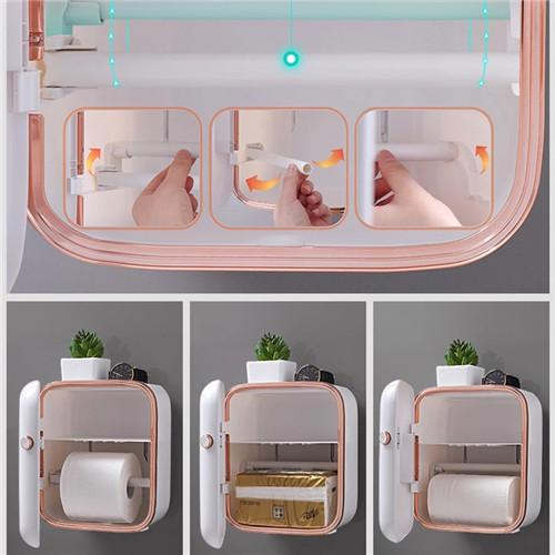 Bathroom Tissue Holder Wall Mounted Toilet Paper Box Waterproof Roll Paper Storage Rack Double Layer Organizer Shelf
