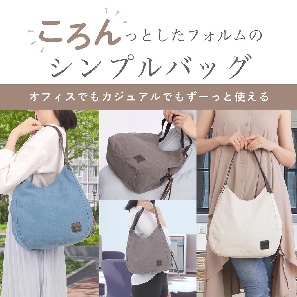 Durable Canvas Lightweight Canvas Tote Casual 1404 [Cocos Pygmy] Material, Bag, Bag, Canvas, Plain, Women's (Gray)