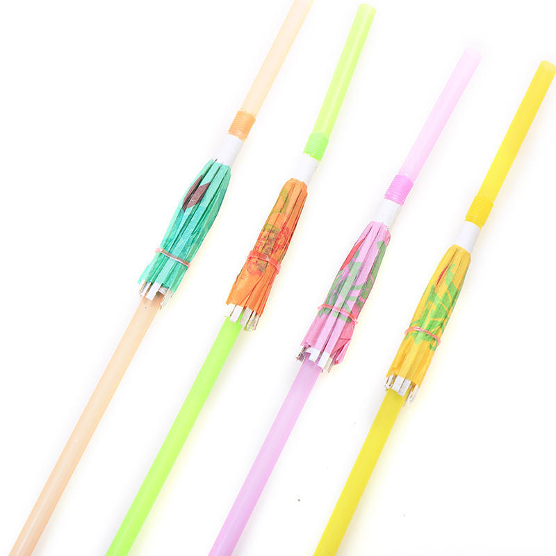 50Pcs Fruit Juice Cocktail Straws Beach Party Umbrella Plastic Drinking Straws