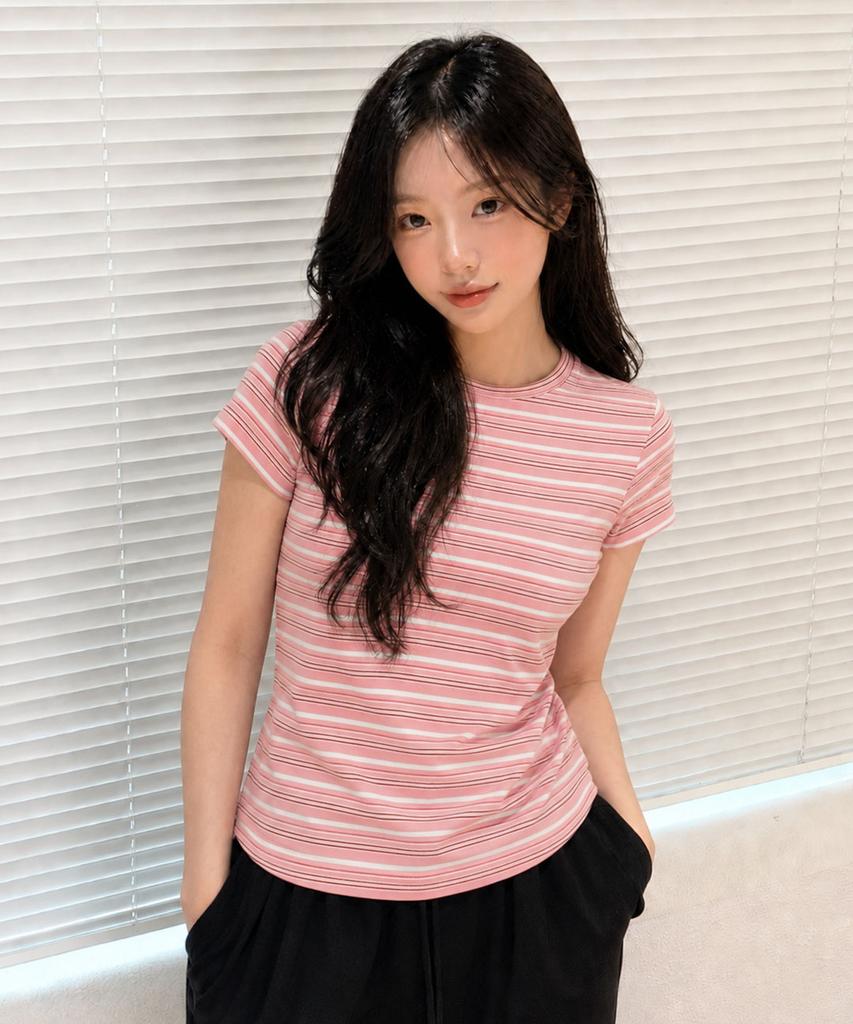 GENERALIDEA Slim Fit Multi-Stripe T-Shirt [Pink] / Gf2Lts535