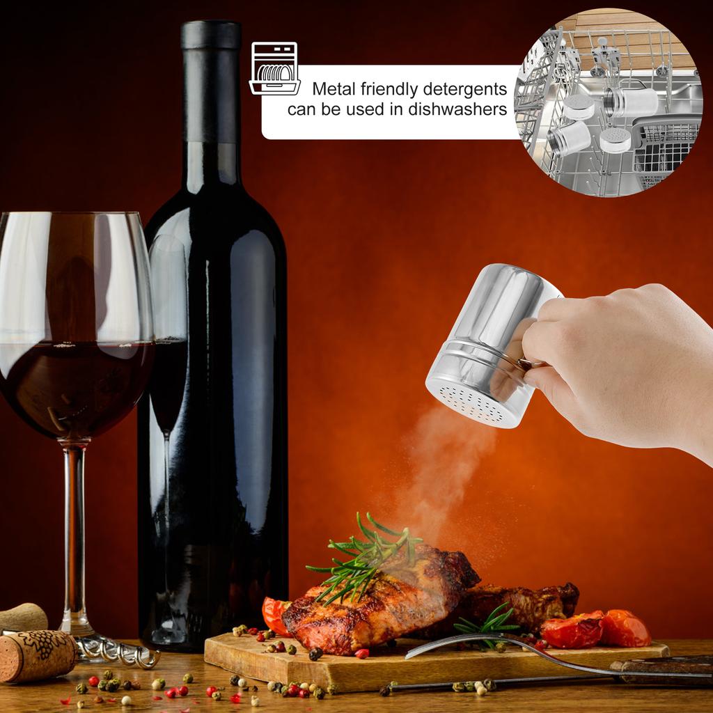 10/14oz Salt Shaker Stainless Steel Spice Dispenser Seasoning Spice Shaker Central Hole Spice Jar with Plastic Lid Kitchen Tools