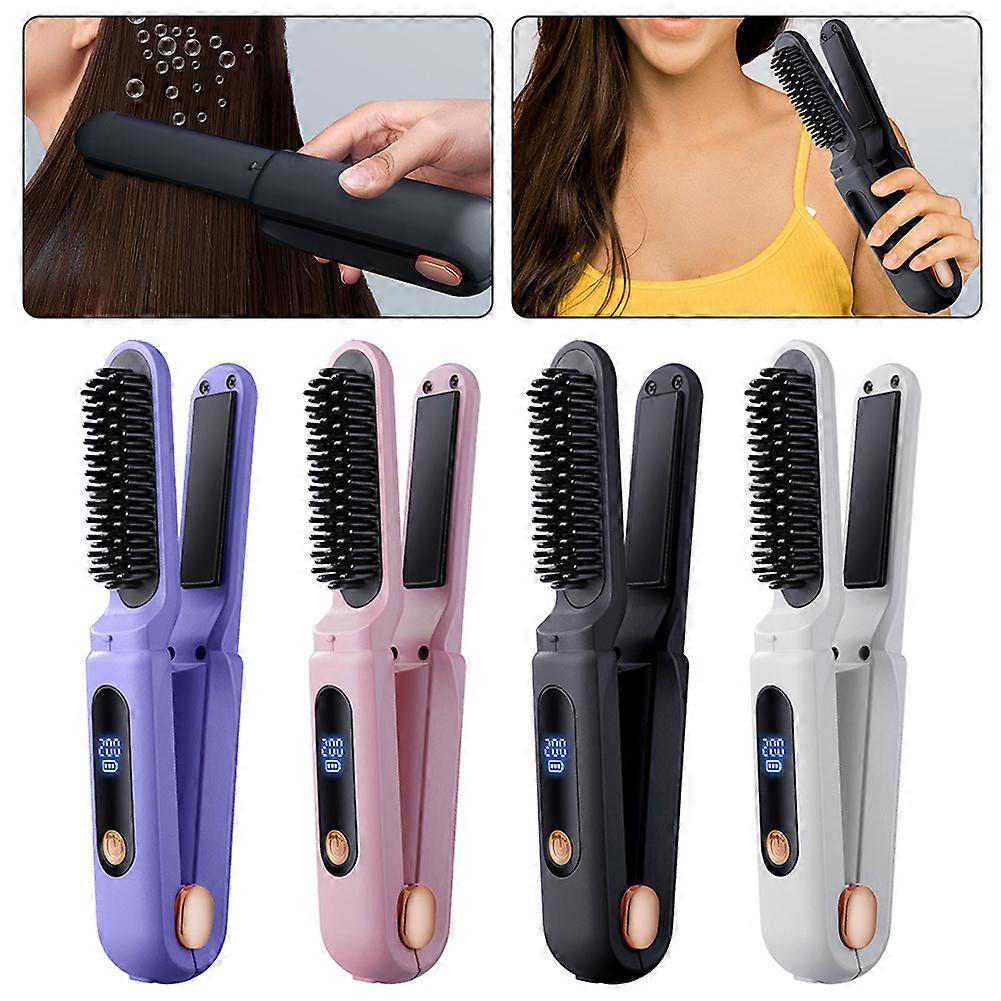 2-in-1 Ionic Hair Styler Wireless Hair Straightener Brush & Hair Curler for Home Travel