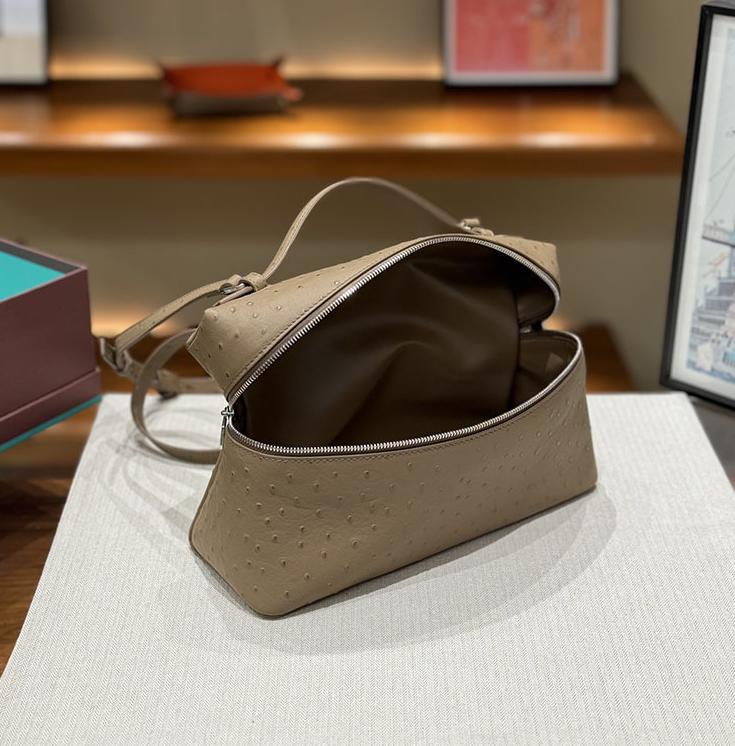 Second Generation L19L27 Lunch Box Bag Ostrich Pattern Top Layer Cowhide Handbag For Women's Fashion Single Shoulder Crossbody Makeup Bag