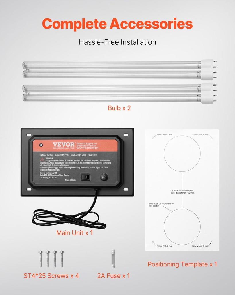 HVAC Air Purifier Whole House 36W 16inch UV Light in Duct for Ac Systems
