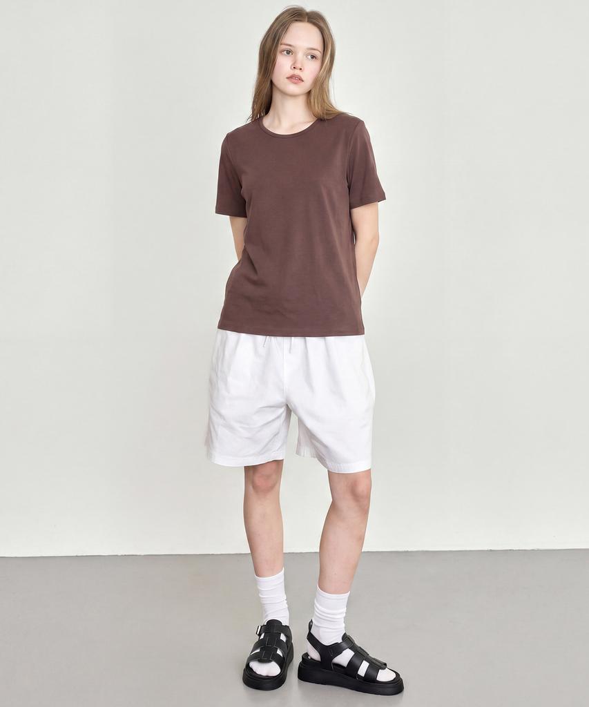 BASIC HOUSE Women'S Modal Crew Neck Regular Fit Short Sleeve T-Shirt Brown Lats0222