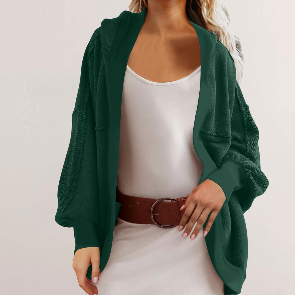 Women's Casual Temperament Commuting Loose Back Stitching Open Cardigan Sweatshirt Hooded Jacket