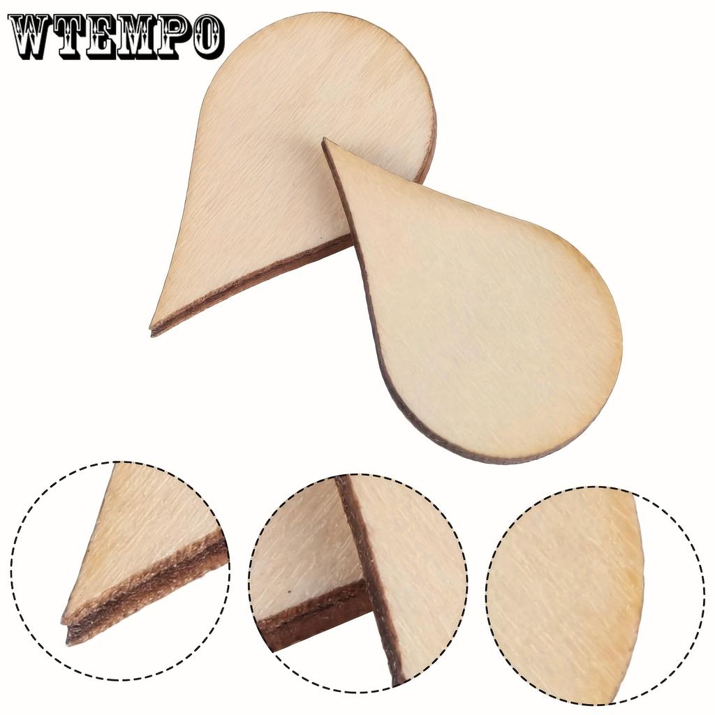 40pcs Wooden Teardrop Shape Wood, Wood Teardrop Blanks DIY Craft Wood Embellishments Ornaments, Water Drop Shape Wood Piece, Disc Wood Chips Earrings