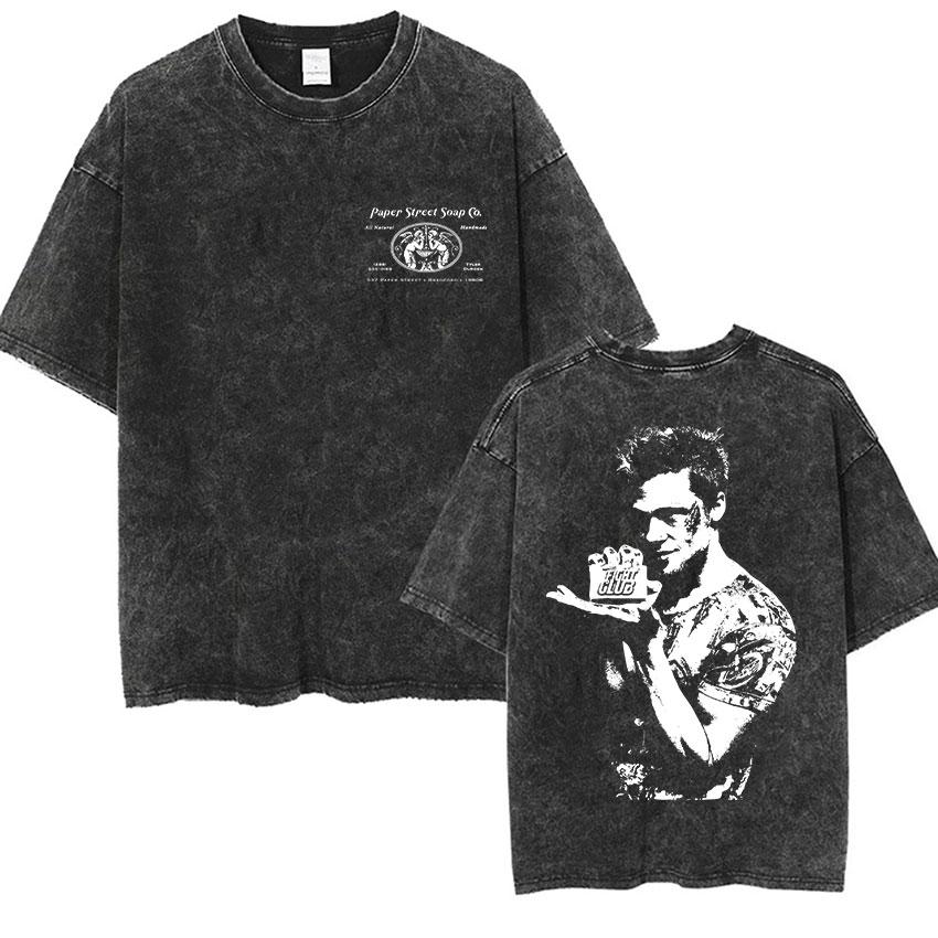 Vintage Washed Tyler Durden Fight Club Graphic T Shirt Mens High Quality Oversized Cotton Tshirts Yk Gothic Clothing Tshirt