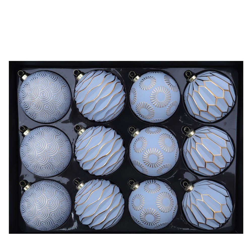 12PCS Textured Finish Christmas Tree Baubles Embossed Design Painted Baubles Holiday Party Decor