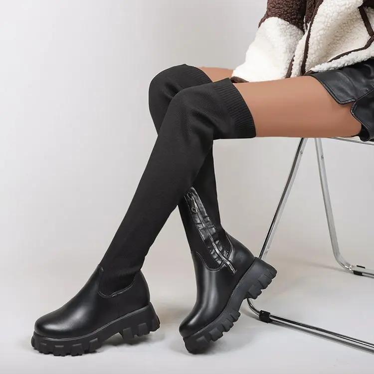 Fashion Women New Plus Size Long Boots Roundtoe Outdoor Antislip Shoe Casual Over the Knee Mesh Female Boot Fashion Comfort Ladies Shoes