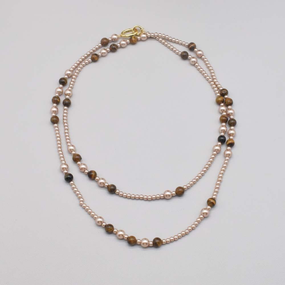 Round Tiger Eye Stone Necklace Artificial Glass Chain Choker New Pearl Beaded Necklaces for Women