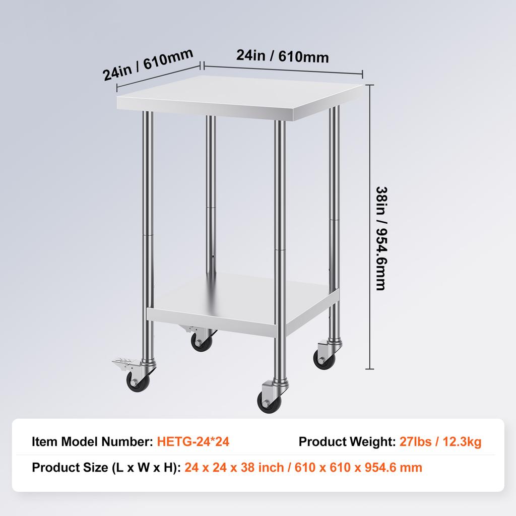 SucceBuy Stainless Steel Work Table with Wheels 3 Adjustable Height Levels Heavy Duty Food Prep Worktable for Commercial Kitchen